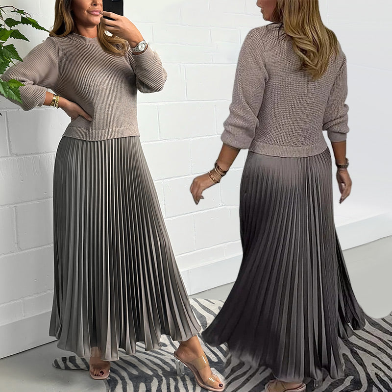Pearl | Pleated Crew-Neck Midi Dress