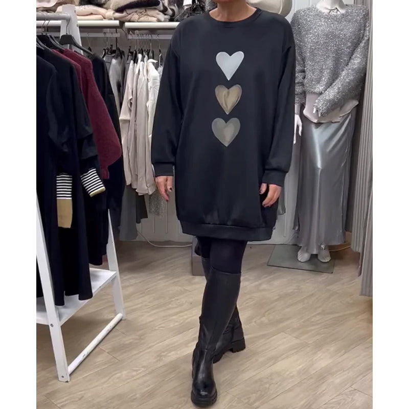 Briella | Heart Print Cozy Sweatshirt Dress