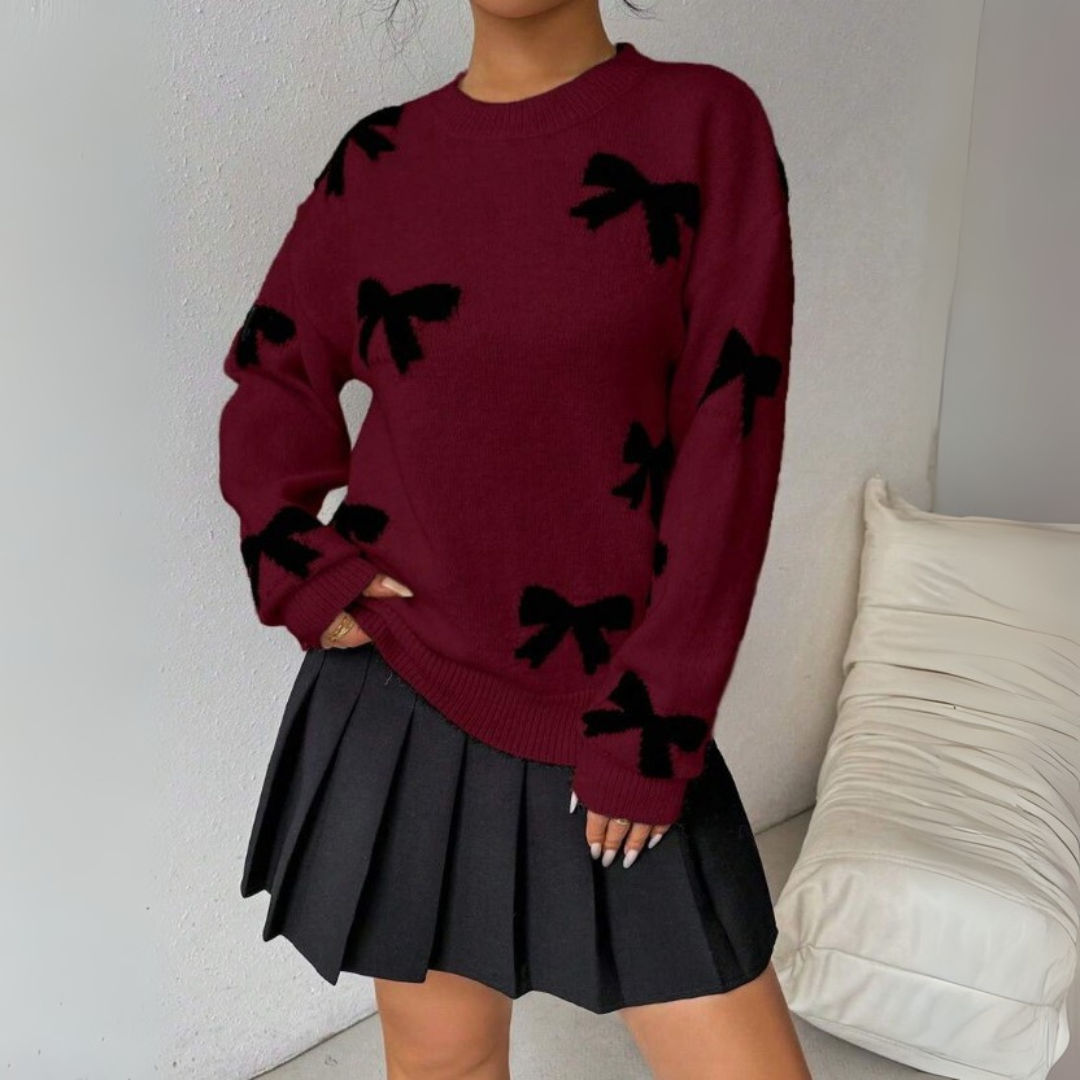 Céleste | Bow Print Cozy Pullover Sweater