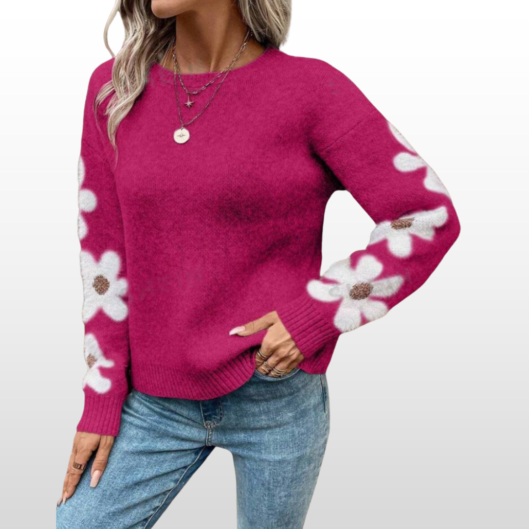 Céleste | Floral Round Neck Cozy Sweater