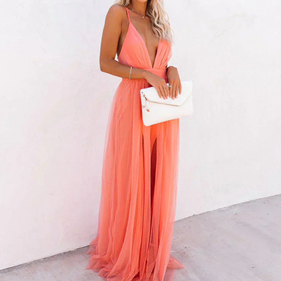 Ffion | Coral Light Maxi Dress