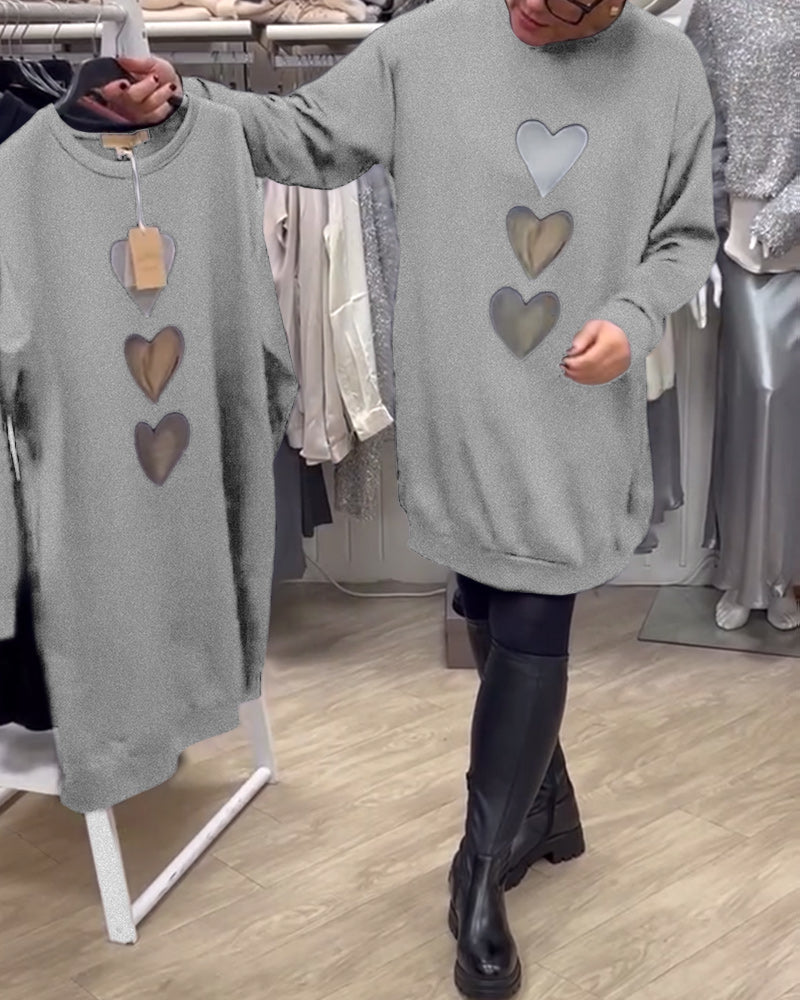 Briella | Heart Print Cozy Sweatshirt Dress