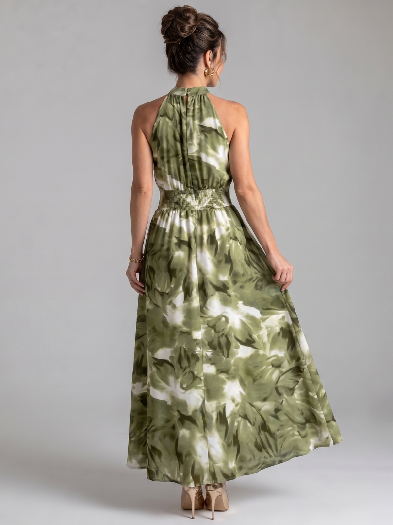 Iolanthe | Gathered Waist Abstract Print Midi Dress