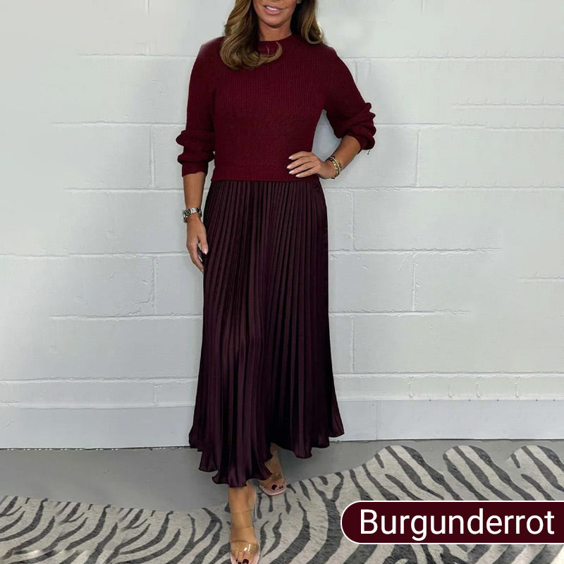 Pearl | Pleated Crew-Neck Midi Dress