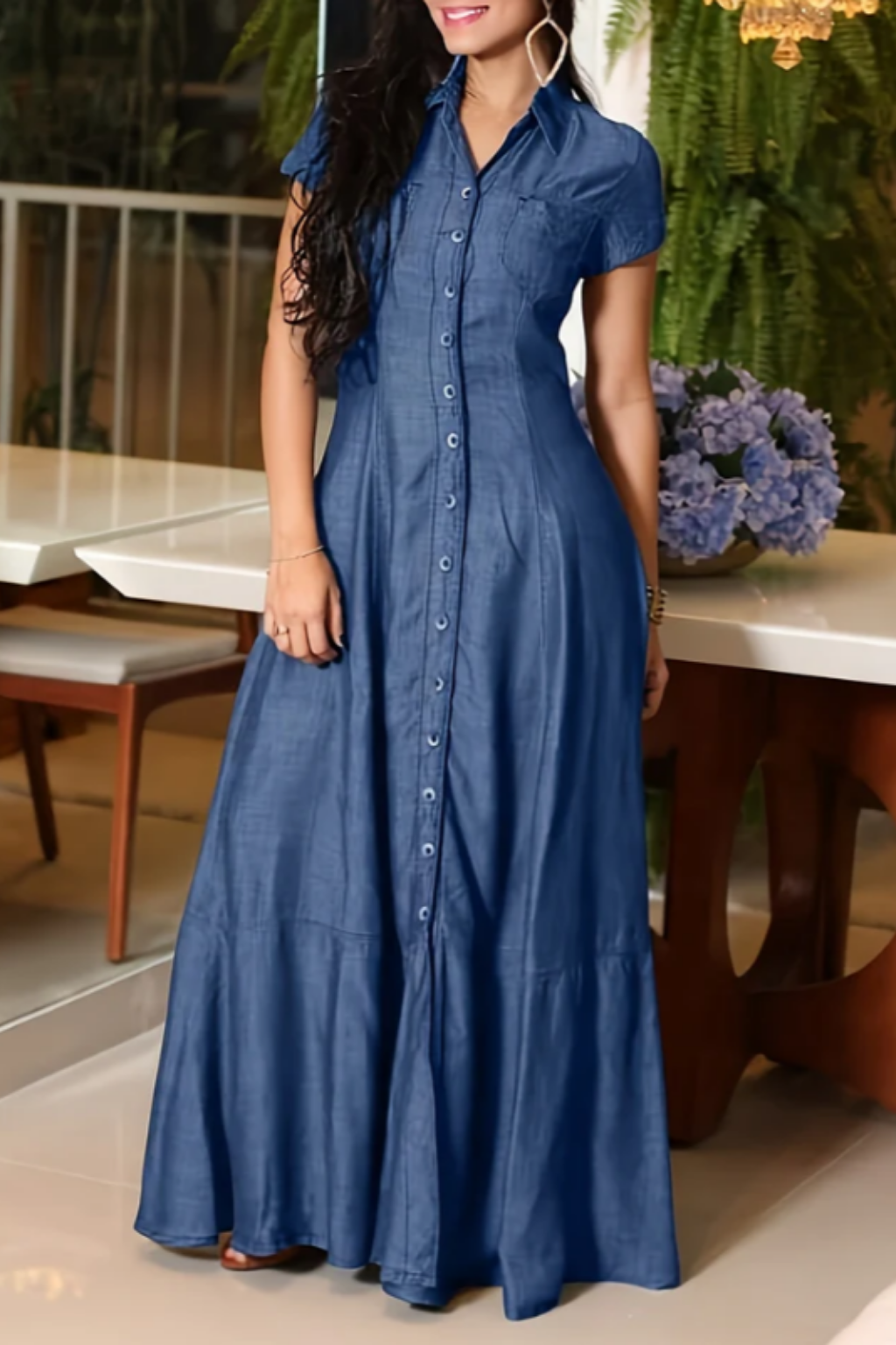 Fallon | Flowing Long Denim Shirt Dress