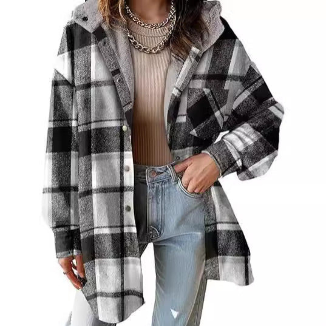 Camille | Relaxed Hooded Plaid Jacket