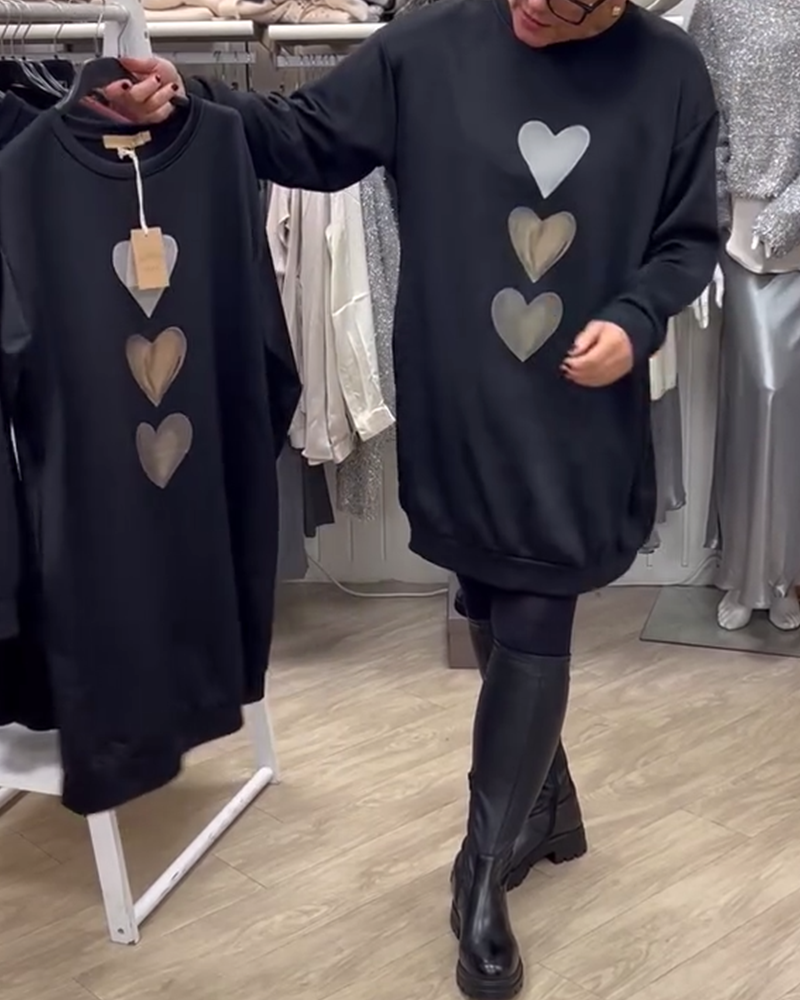 Briella | Heart Print Cozy Sweatshirt Dress