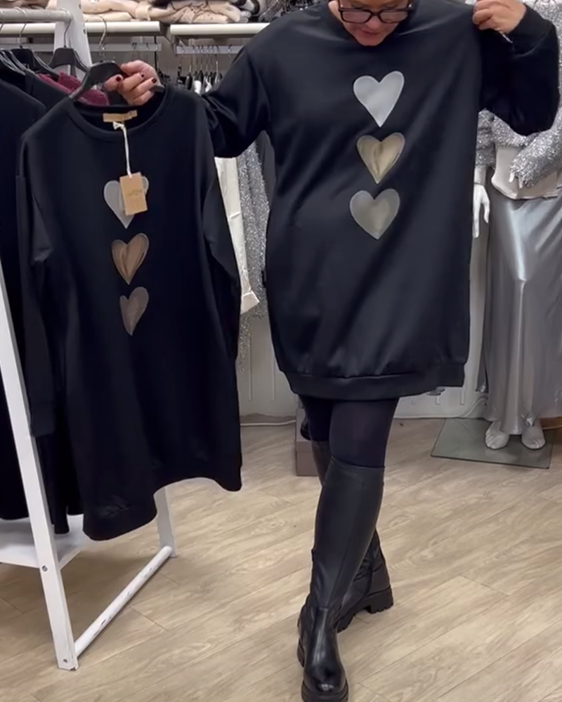 Briella | Heart Print Cozy Sweatshirt Dress
