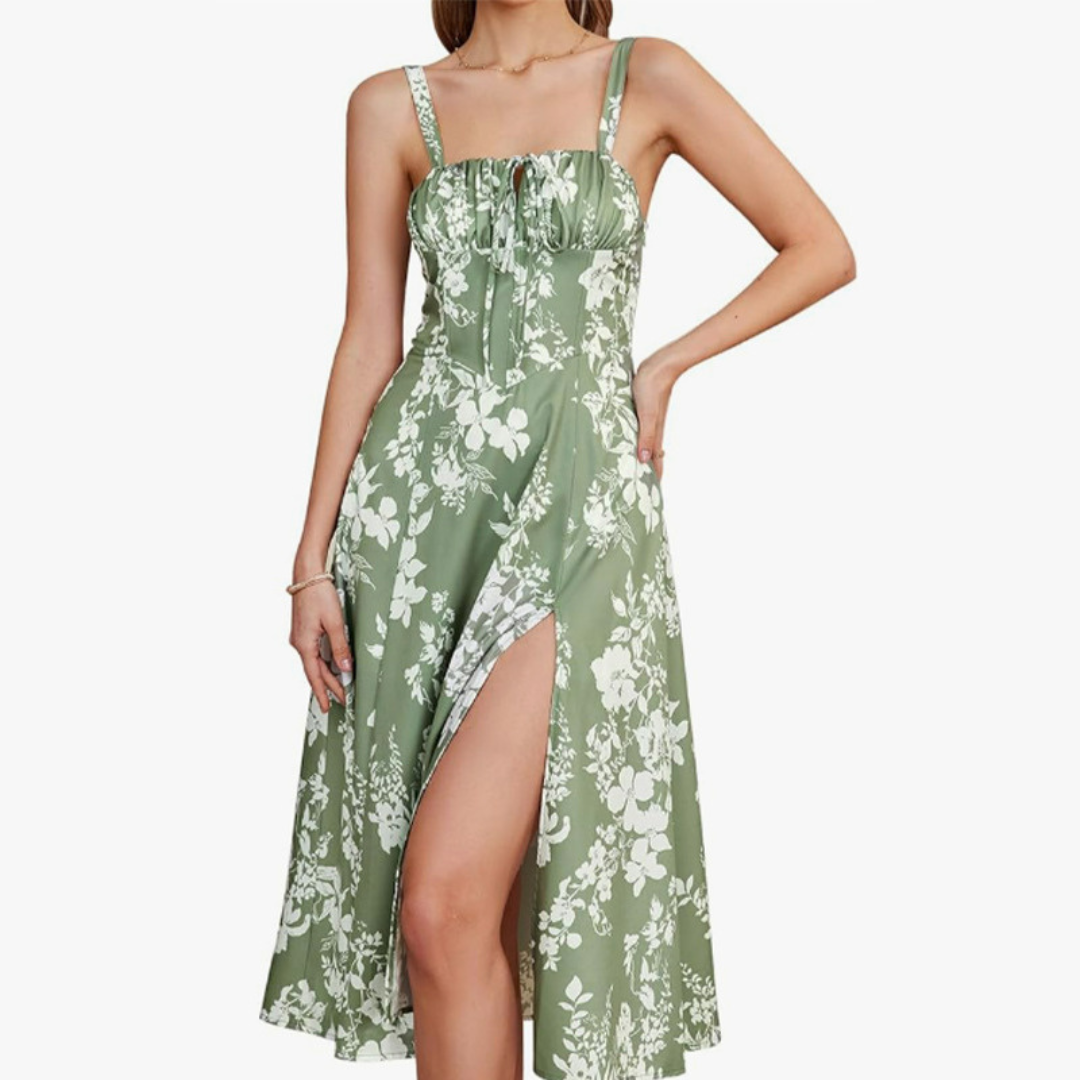 Séraphine | Lace-Up Square Neck Midi Dress