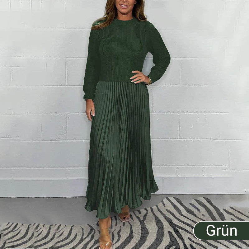 Pearl | Pleated Crew-Neck Midi Dress