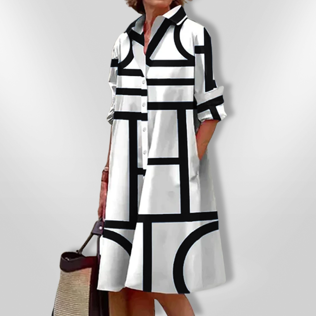 Celeste | Geometric Print A-Line Midi Dress
