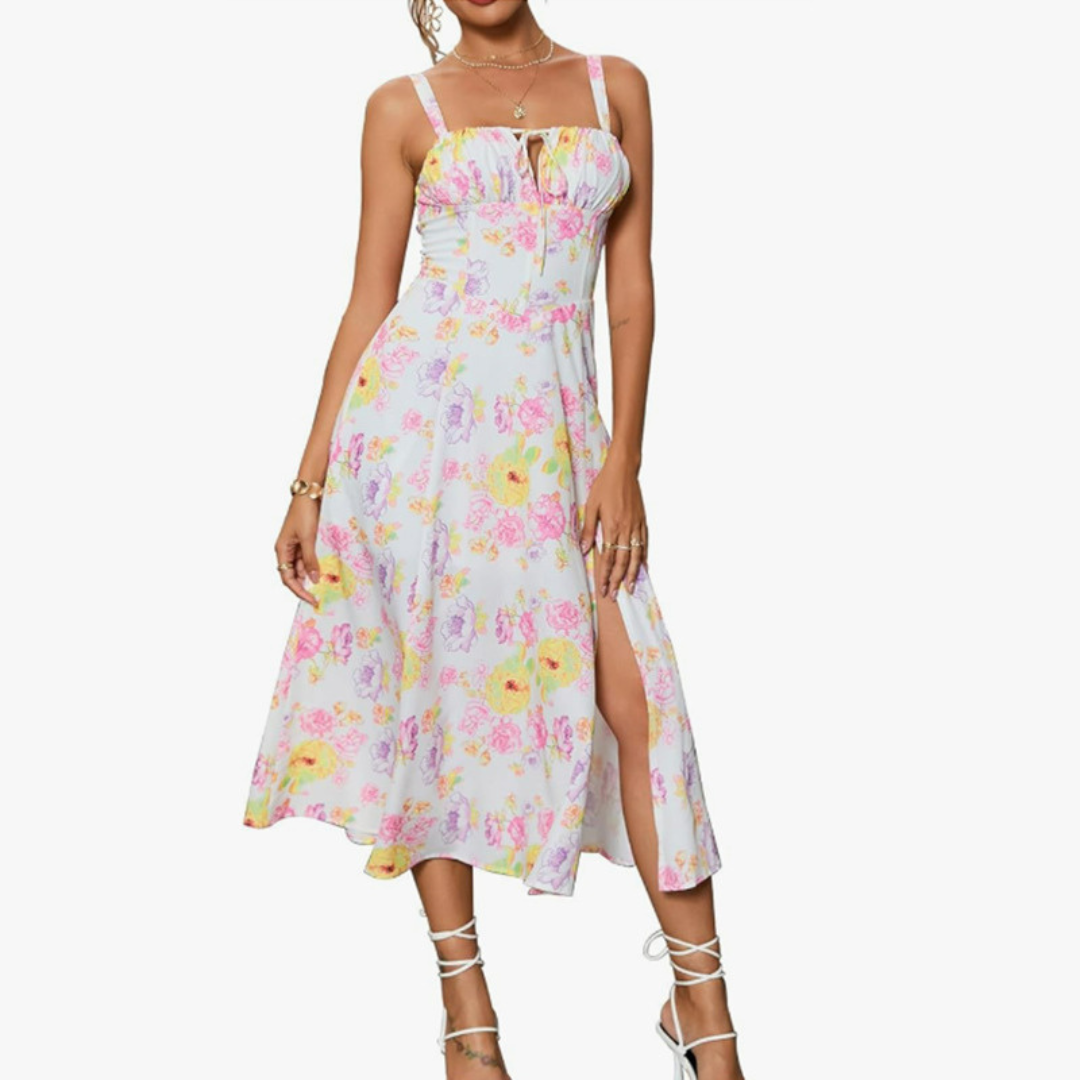 Séraphine | Lace-Up Square Neck Midi Dress