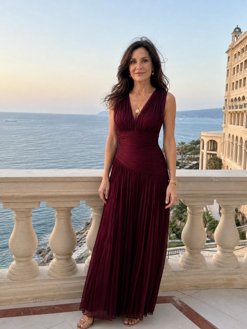 Charlayne | Sleeveless Pleated V-Neck Midi Dress