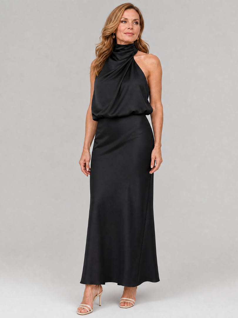 Prudence | Sleeveless Draped Neck Midi Dress