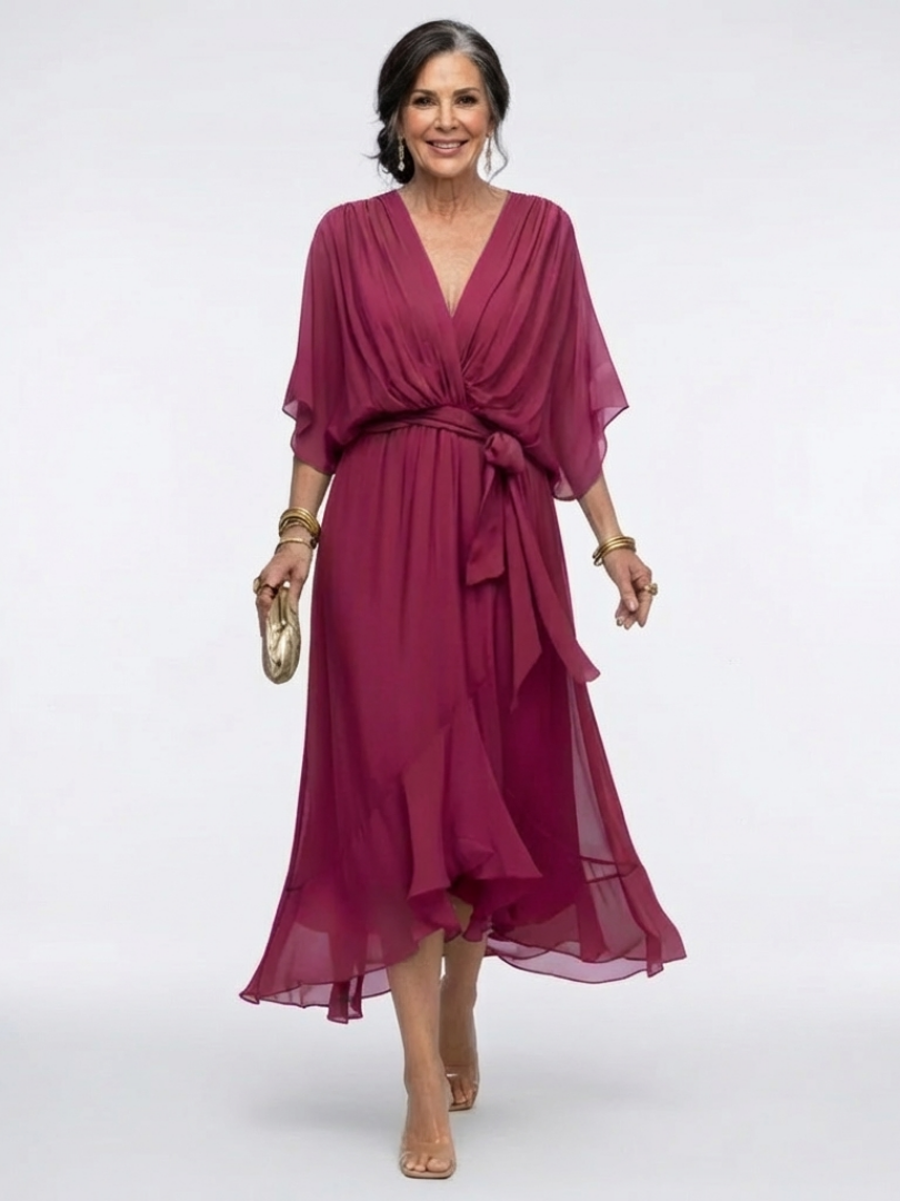 Genesis | V-Neck Draped Waist Midi Dress