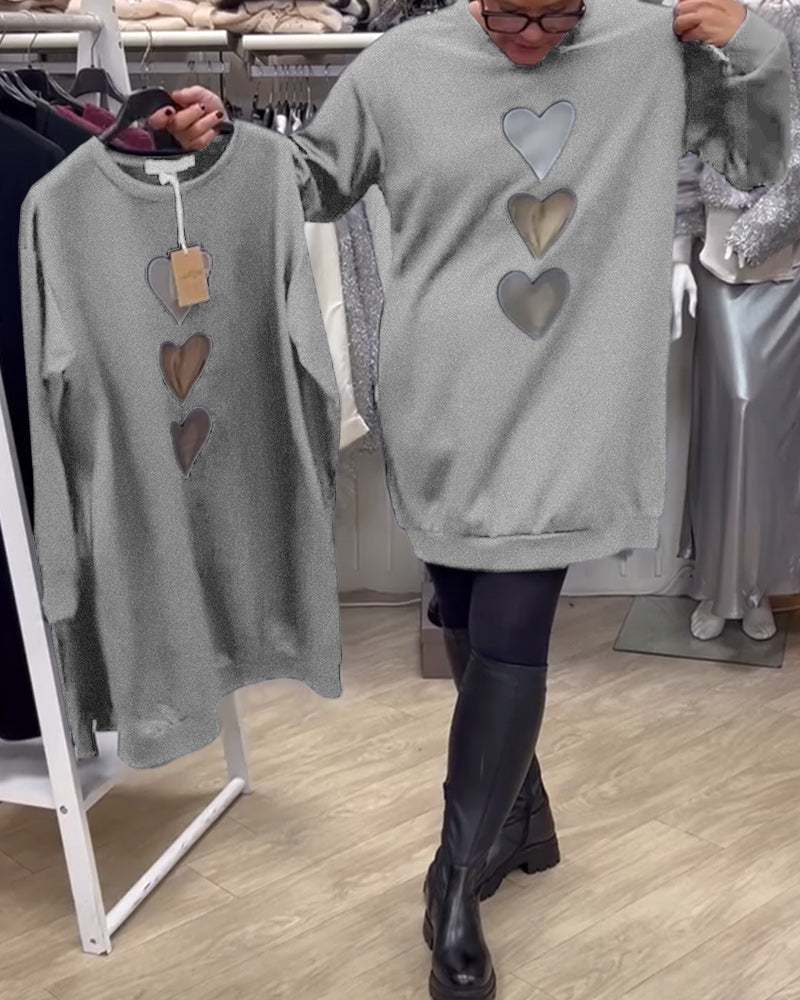 Briella | Heart Print Cozy Sweatshirt Dress