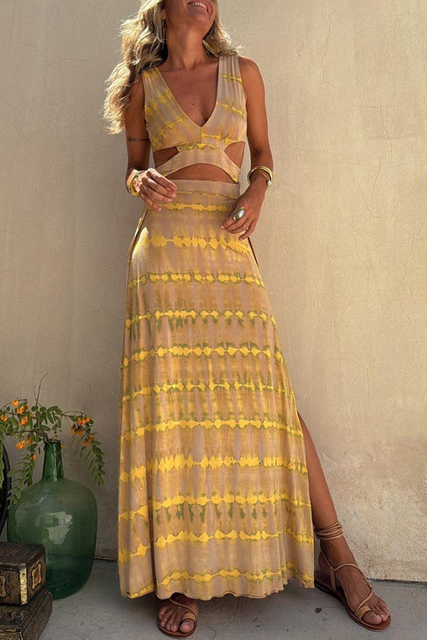 Dora | Printed Cutout Stretch Slit Dress