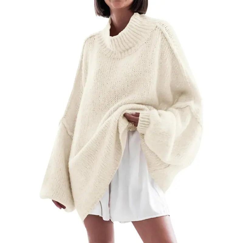 Camille | Ribbed Knit Batwing Mock Neck Tunic