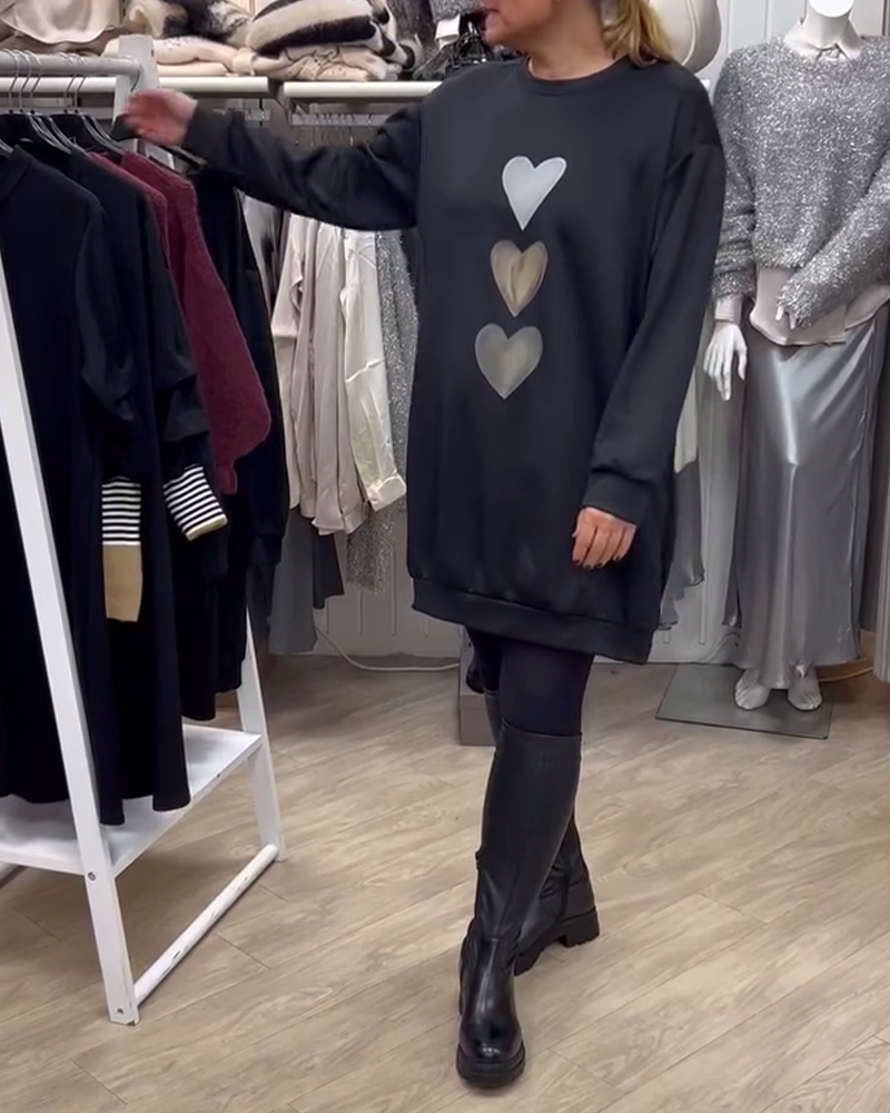 Briella | Heart Print Cozy Sweatshirt Dress