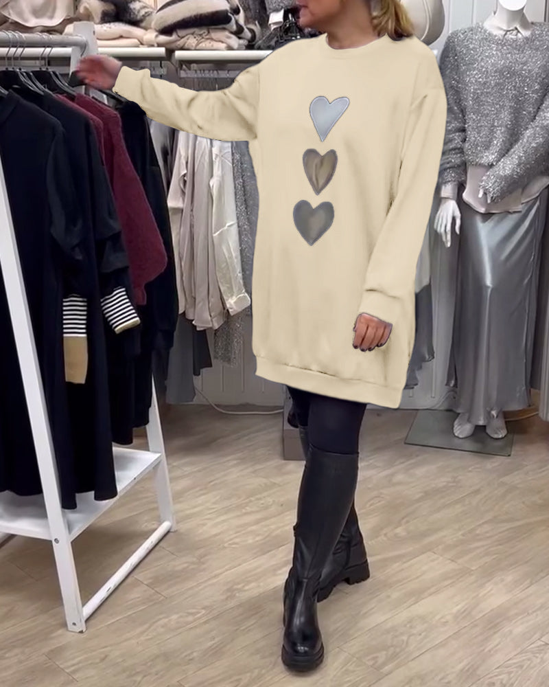 Briella | Heart Print Cozy Sweatshirt Dress