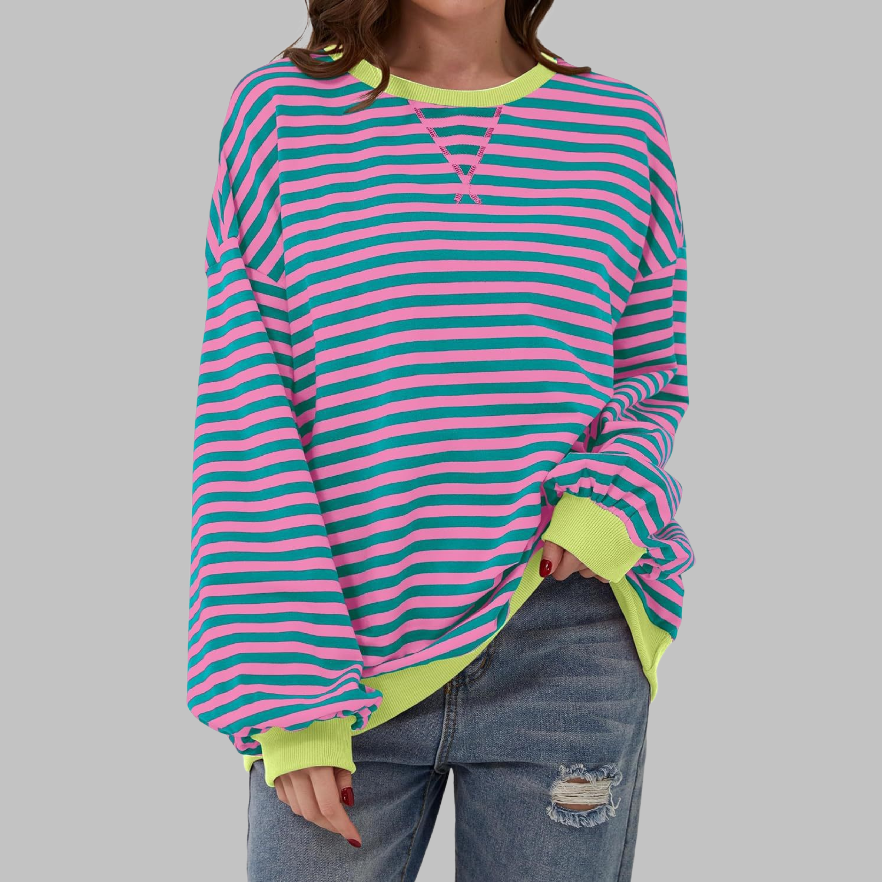 Clémentine | Striped Long Sleeve Round Neck Shirt