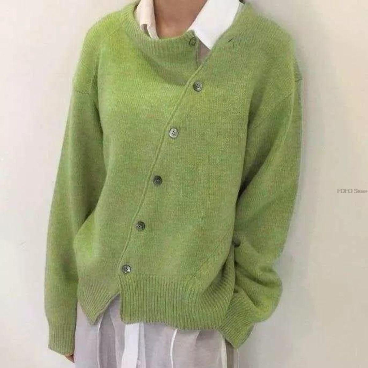 Céleste | Asymmetric Button Knit Cardigan