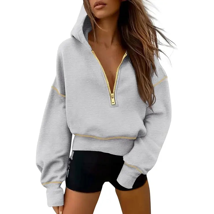 Céleste | Cropped Zip Hoodie with Stitch Detail