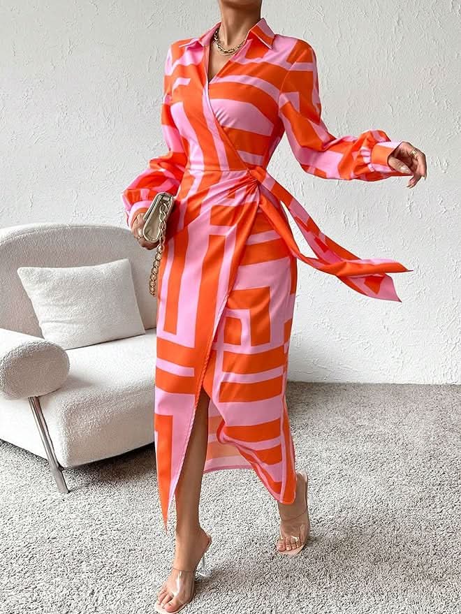 Elaine | Elegant Patterned Wrap Dress