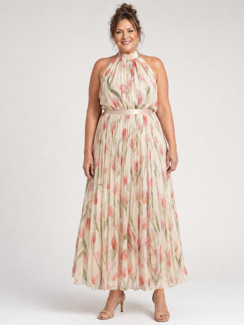Sabina | Halter Neck Floral Midi Dress