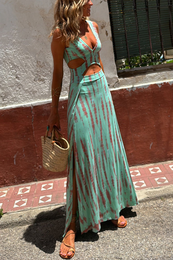 Dora | Printed Cutout Stretch Slit Dress