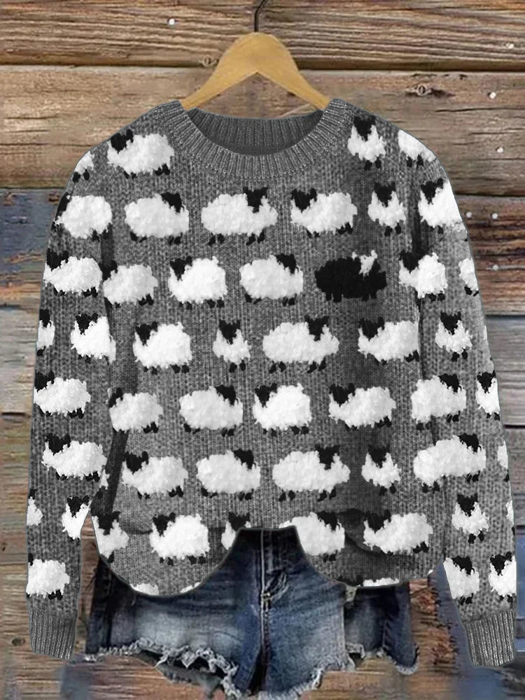 Fleur | Whimsical Sheep Novelty Knit Sweater