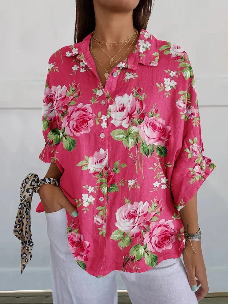 Dakota | Rose Floral Linen Blouse
