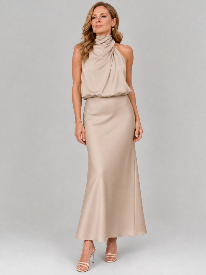 Prudence | Sleeveless Draped Neck Midi Dress