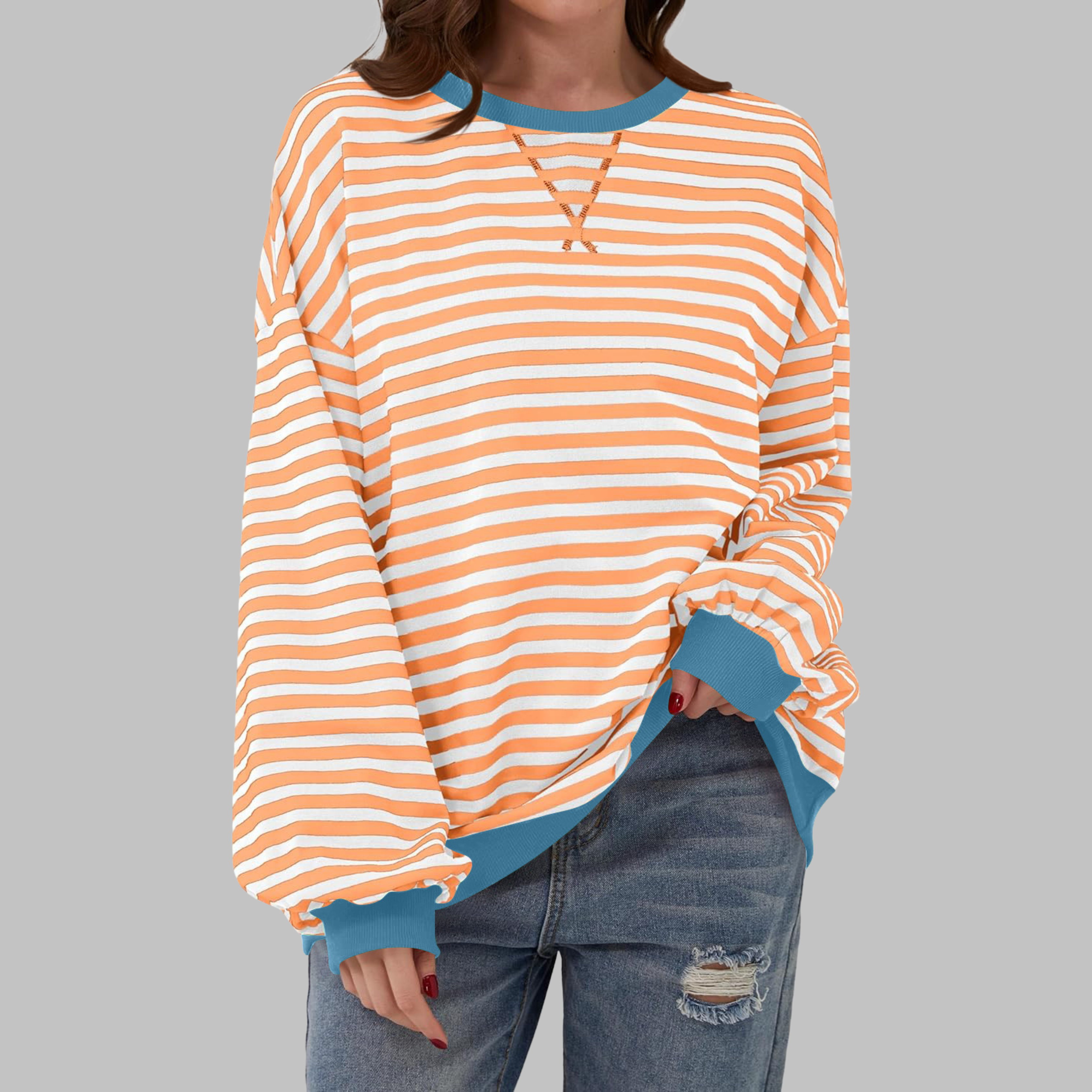 Clémentine | Striped Long Sleeve Round Neck Shirt