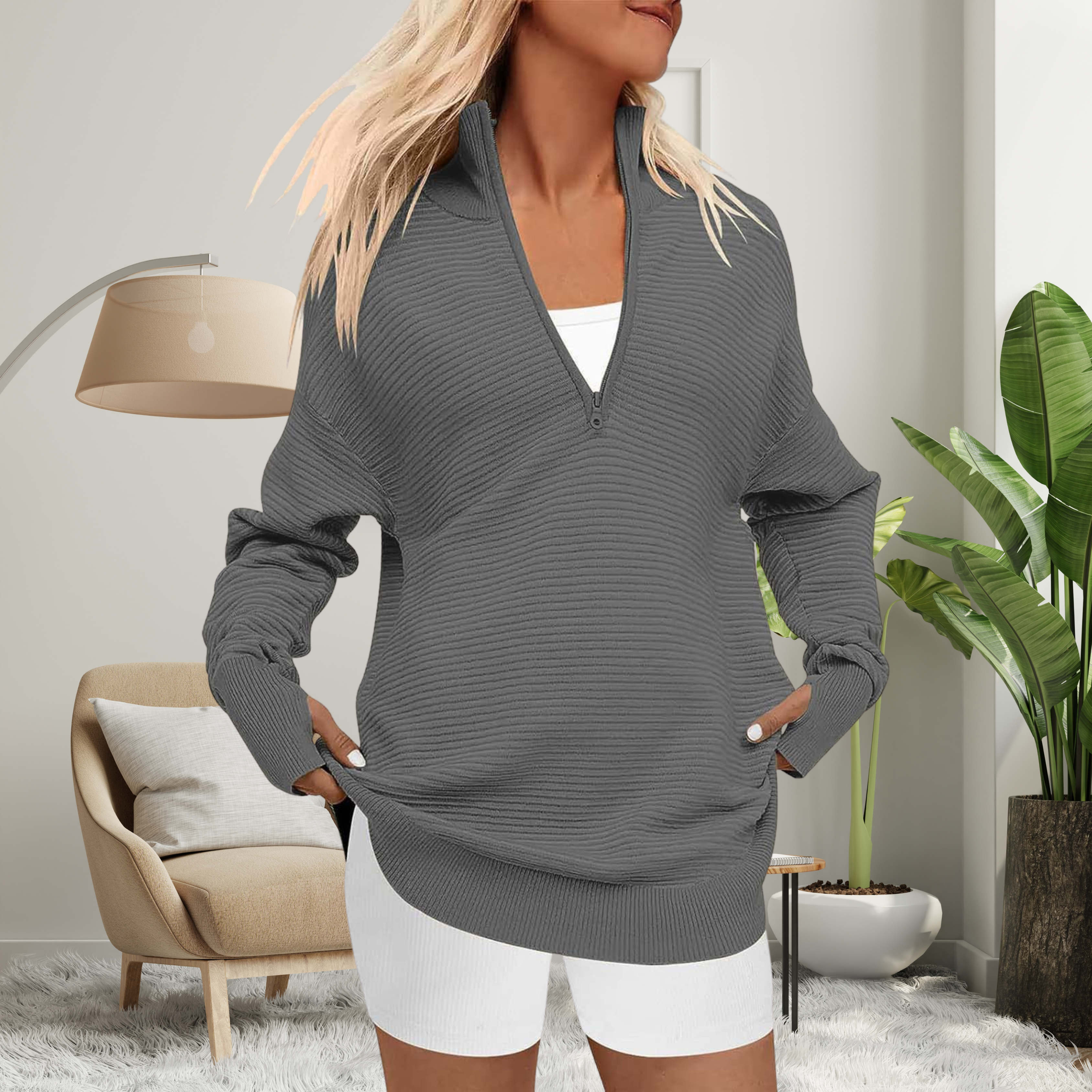 Camille | Cozy Quarter-Zip Collared Pullover