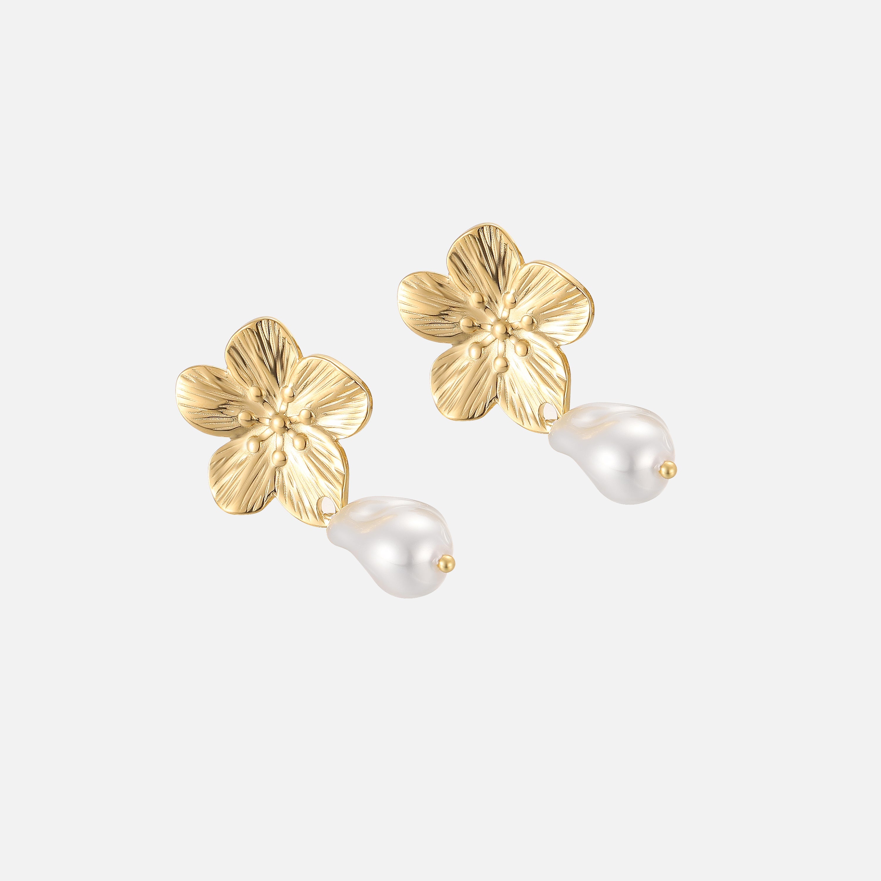Willow | Gold Floral Pearl Earrings