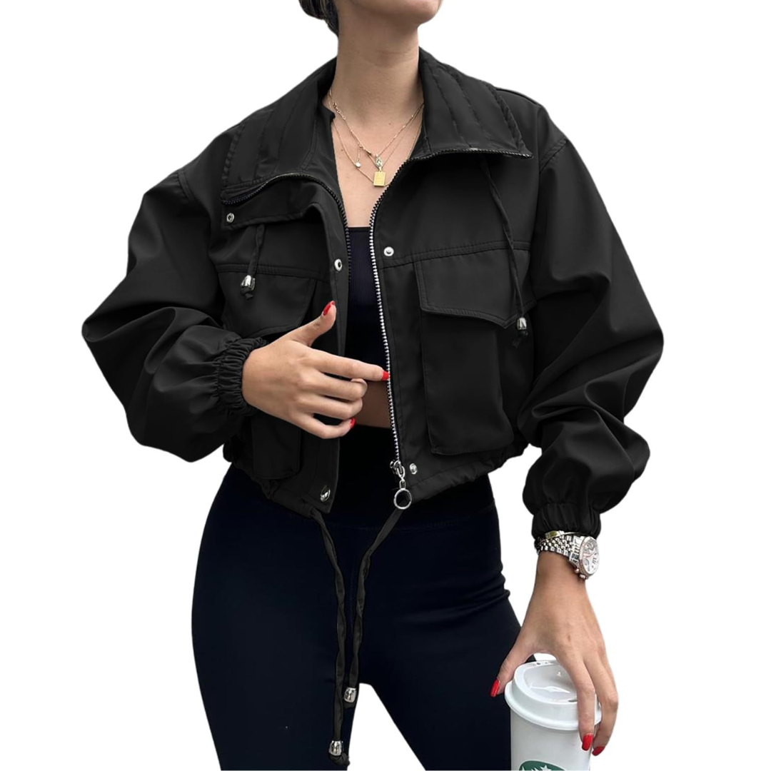Zara | Solid Zip-Up Cropped Jacket
