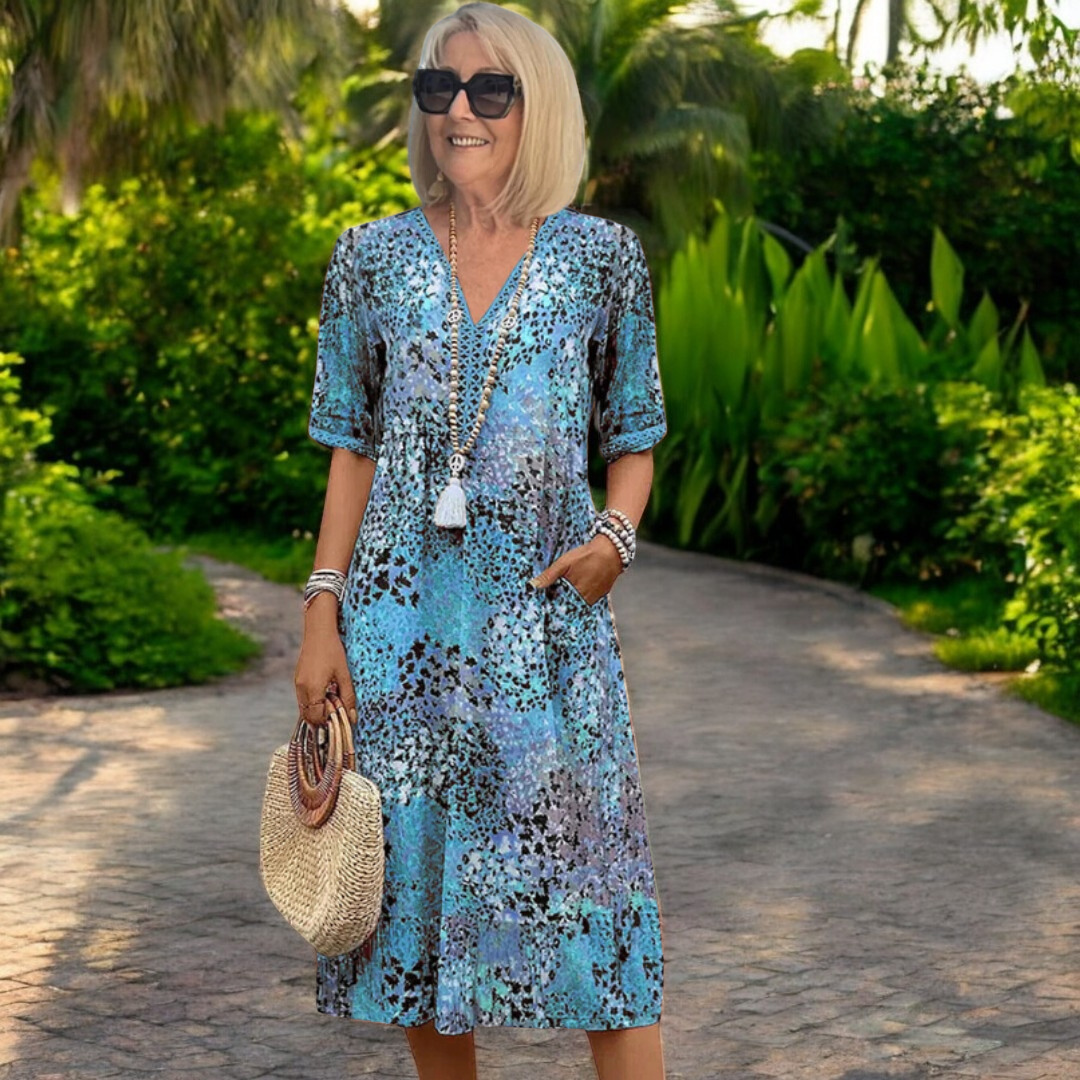 Céleste | Printed V-Neck Midi Dress