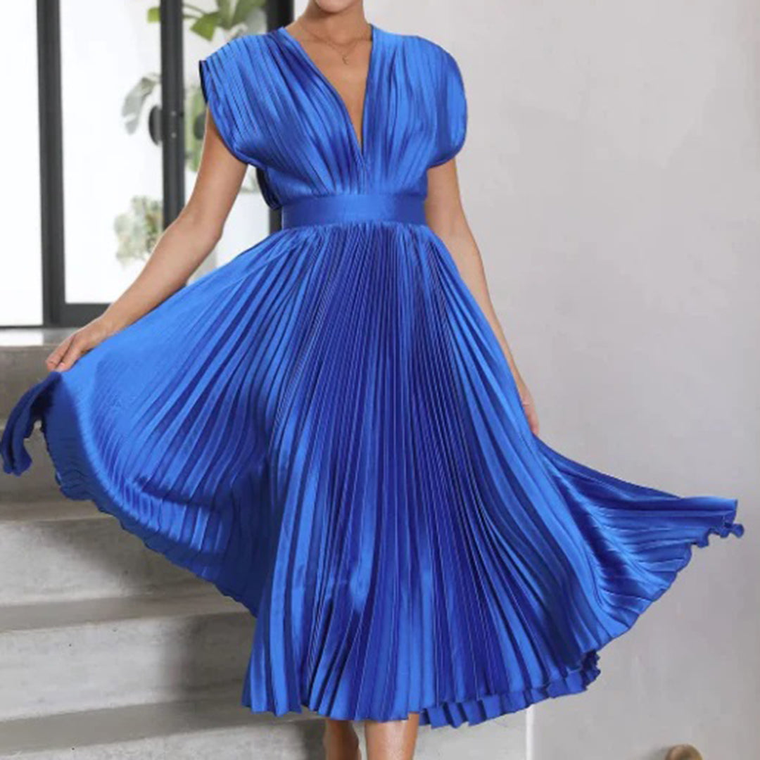 Céleste | Pleated V-Neck Elegant Dress