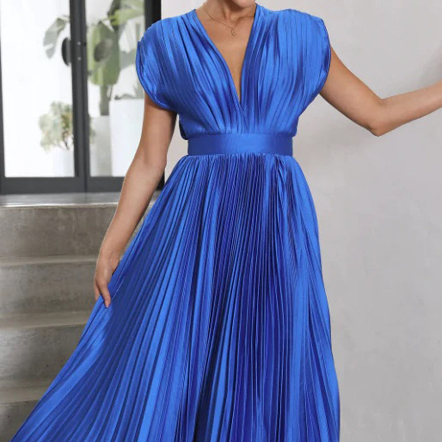 Céleste | Pleated V-Neck Elegant Dress