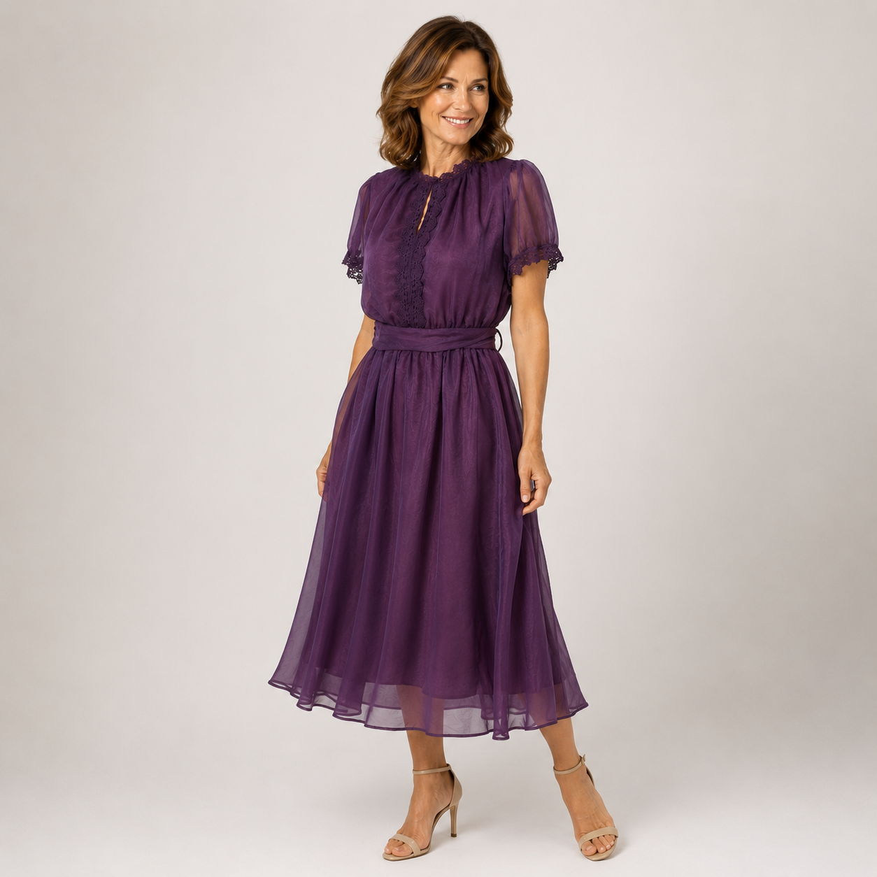 Felicity | Chiffon Maxi Dress Lace Trim