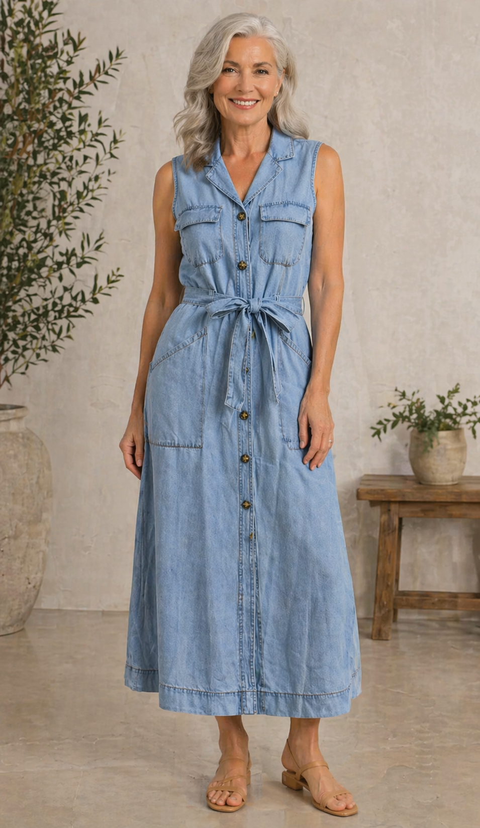 Indie | Long Sleeveless Denim Dress