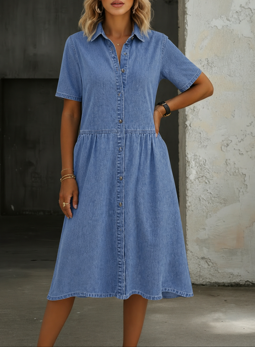 Lela | Short Sleeve Denim Dress