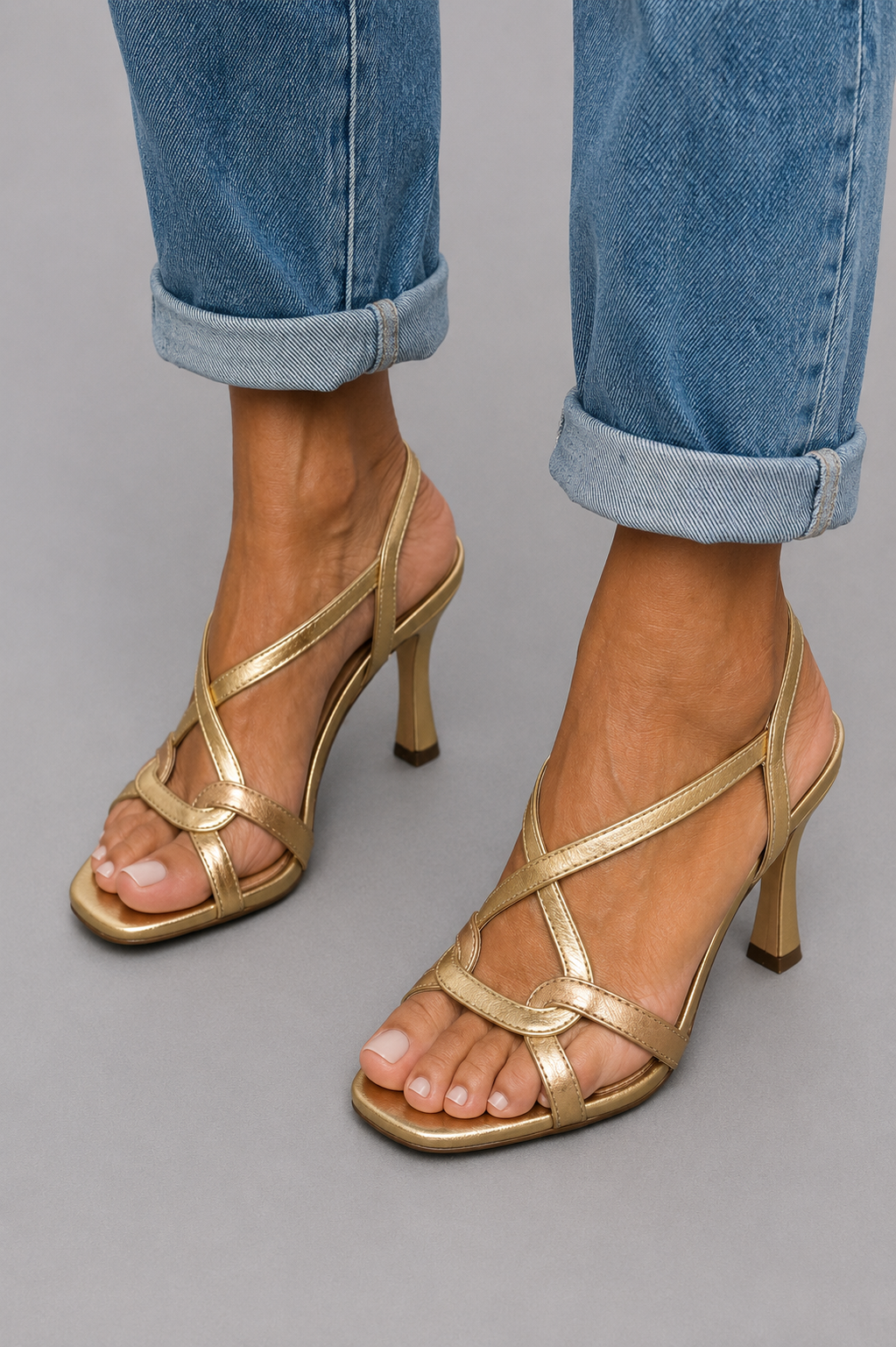 Moriah | Golden Crisscross Heeled Sandals