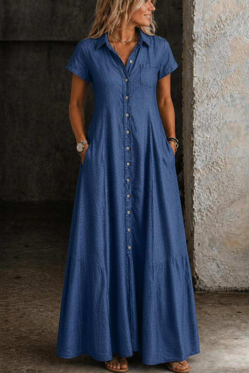 Fallon | Flowing Long Denim Shirt Dress