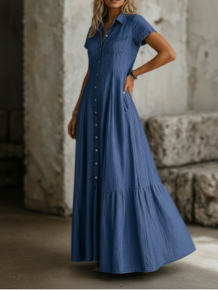 Fallon | Flowing Long Denim Shirt Dress
