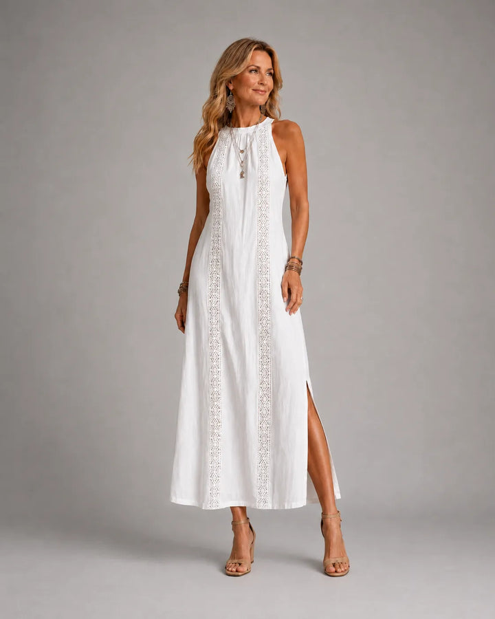 Christine | Relaxed Embroidered Mandarin Midi Dress