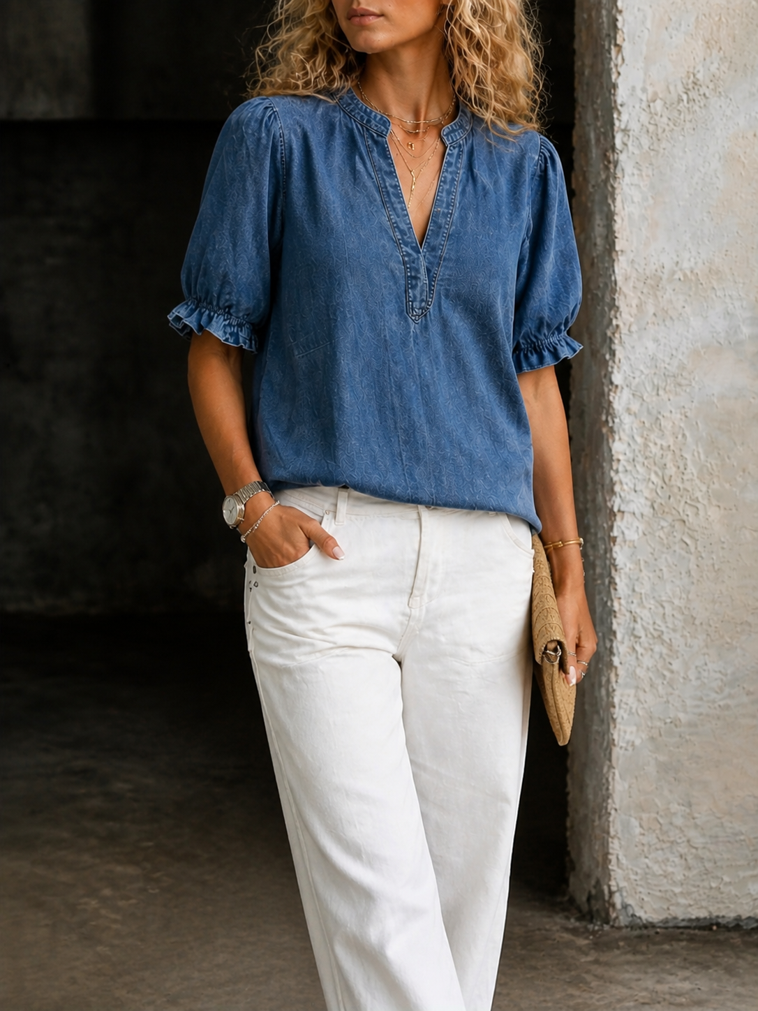 Beverly | Vintage V-Neck Denim Essential