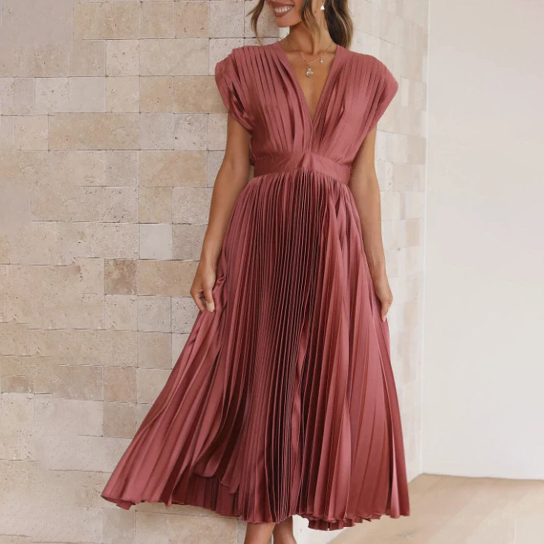 Céleste | Pleated V-Neck Elegant Dress