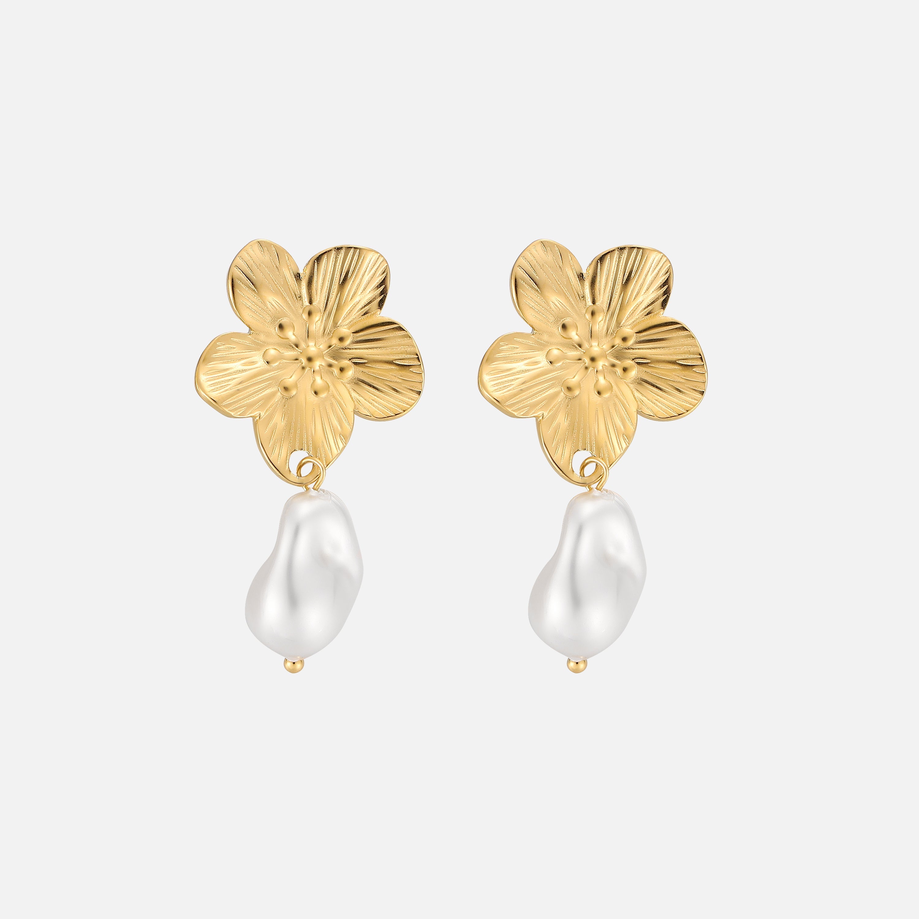 Willow | Gold Floral Pearl Earrings